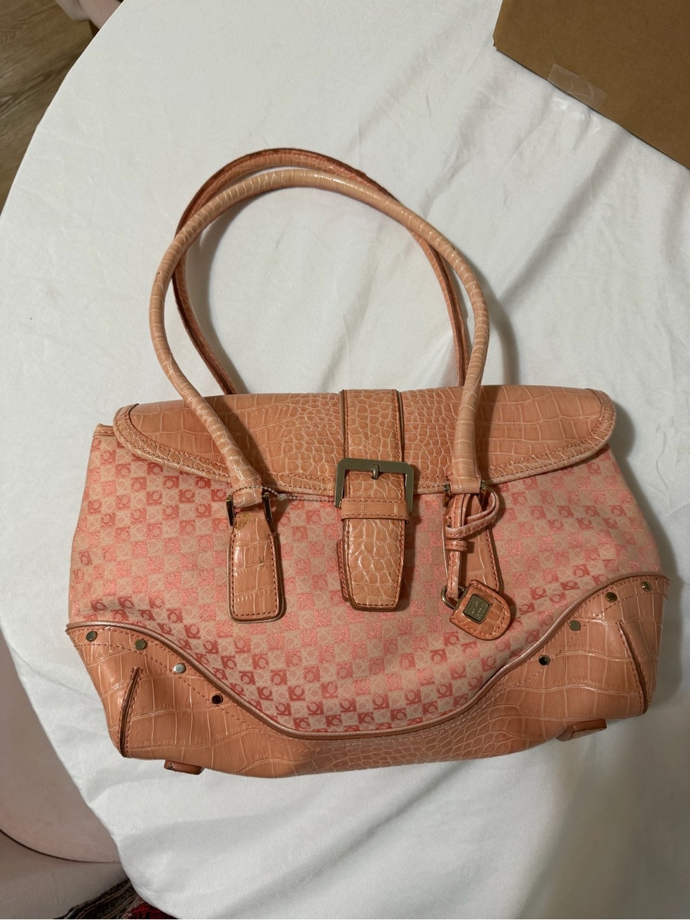 Liz Claiborne Peach Croc-Trim Satchel